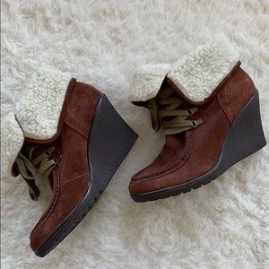 Nine West Sherpa Ankle Wedge Booties
